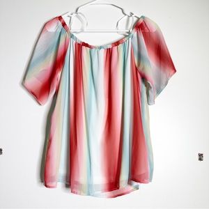 DRA Los Angeles striped rainbow off shoulder blouse